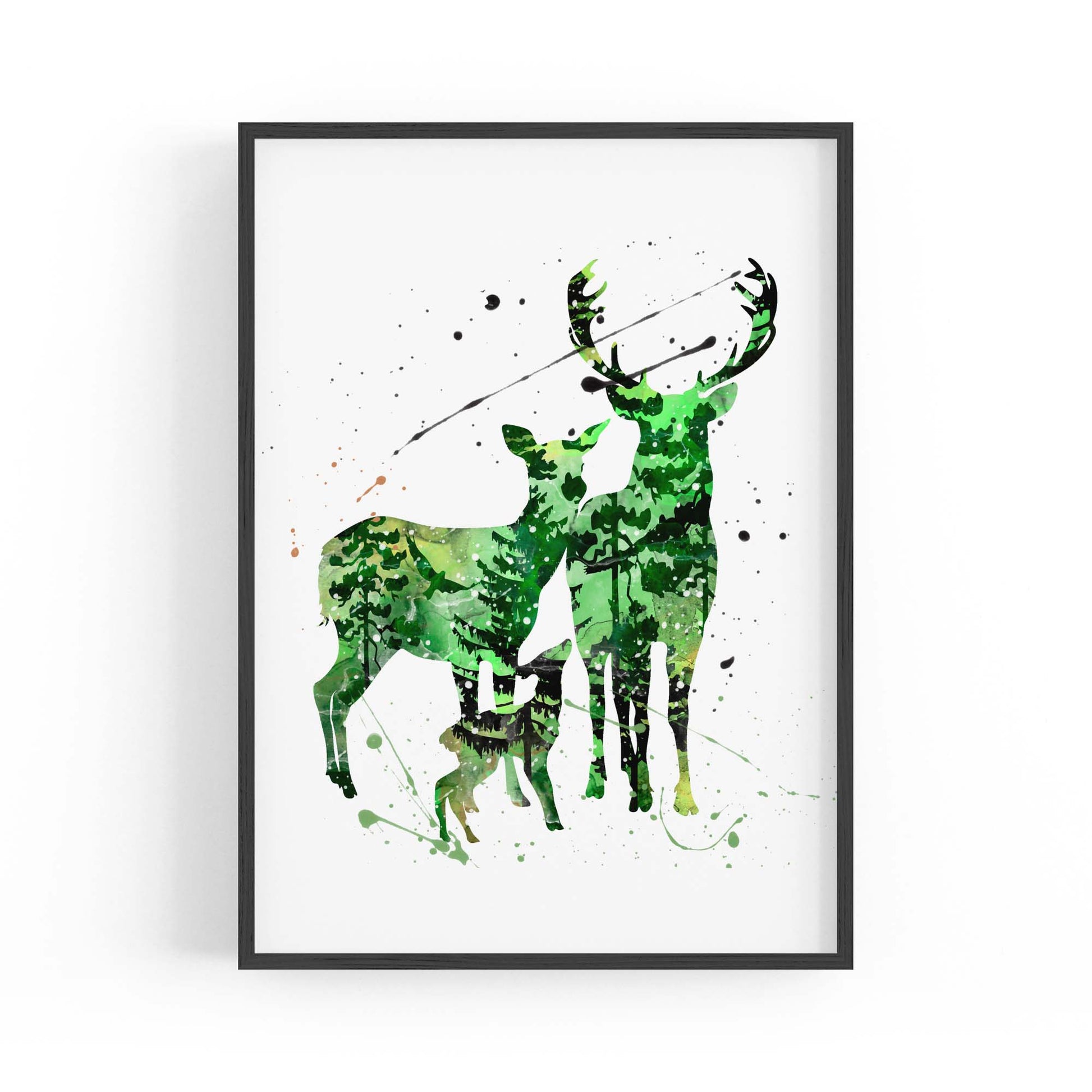 Deer Family Painting Nursery Green Animal Wall Art - The Affordable Art Company