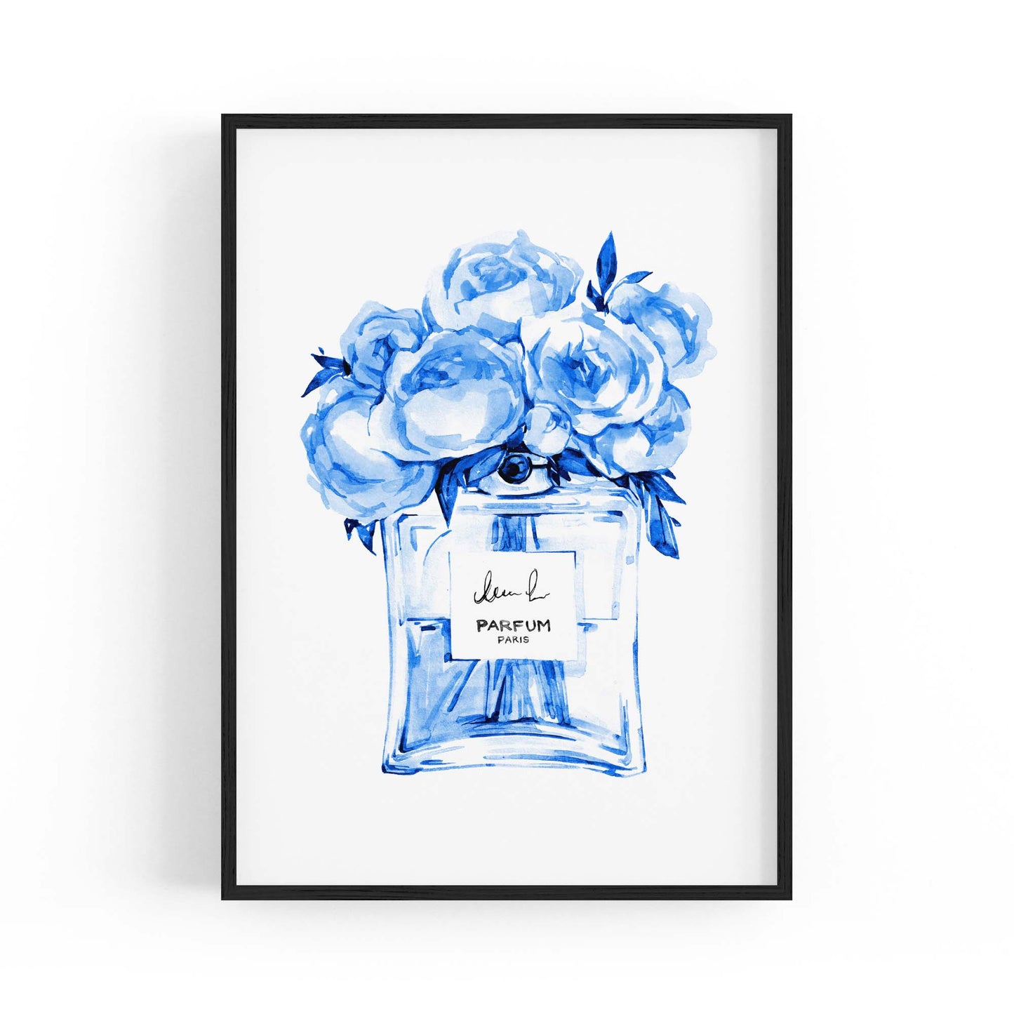 Blue Floral Perfume Bottle Fashion Flowers Wall Art #2 - The Affordable Art Company
