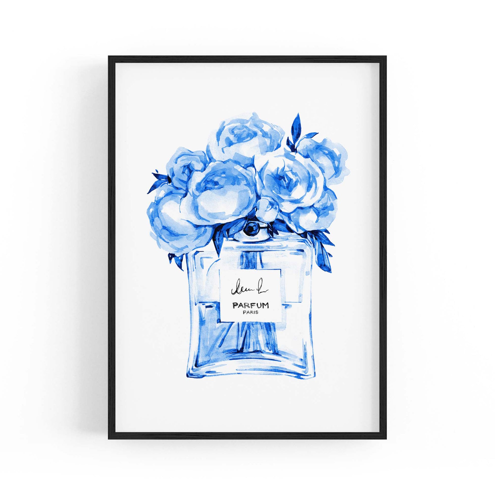 Blue Floral Perfume Bottle Fashion Flowers Wall Art #2 - The Affordable Art Company