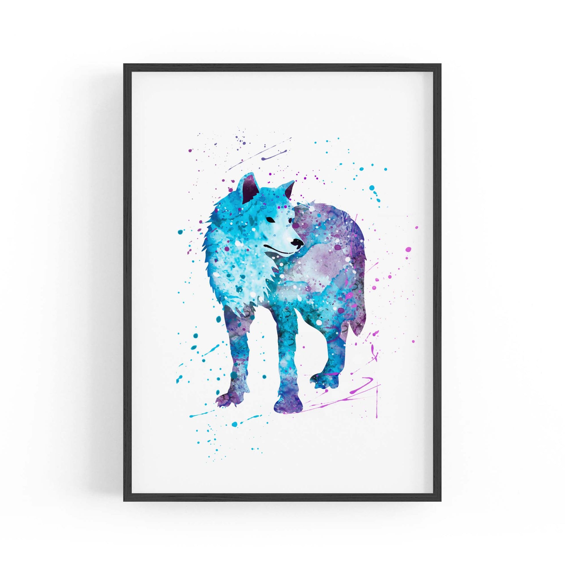 Blue Lone Wolf Cute Animal Painting Wall Art - The Affordable Art Company