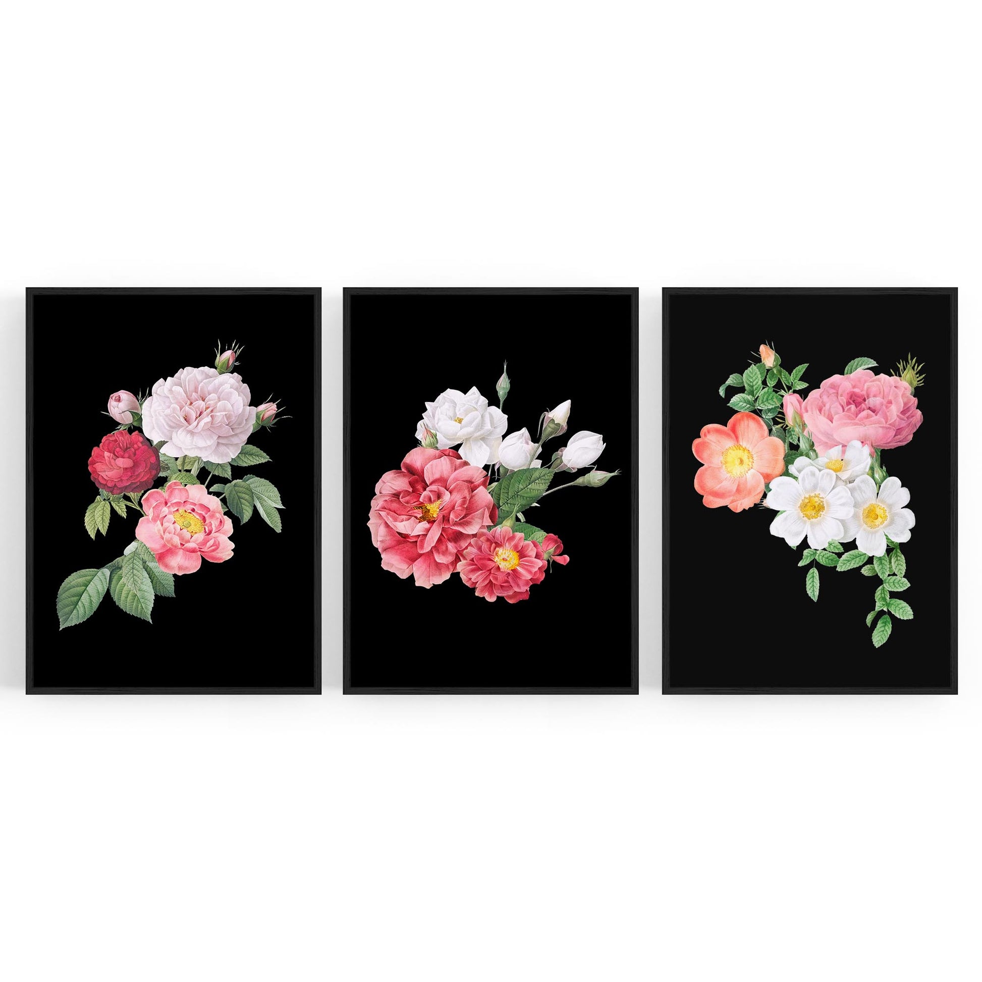 Set of Dark Floral Botanical Flowers Wall Art #1 - The Affordable Art Company