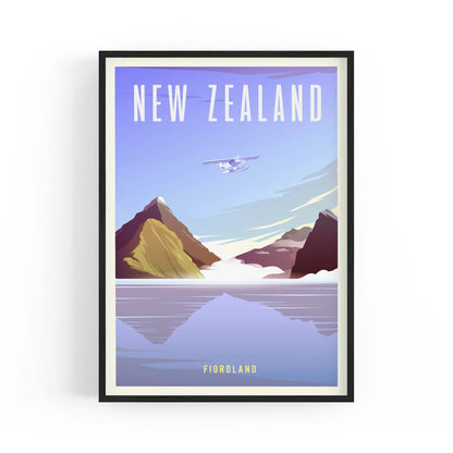 Retro Fiordland New Zealand Vintage Wall Art - The Affordable Art Company