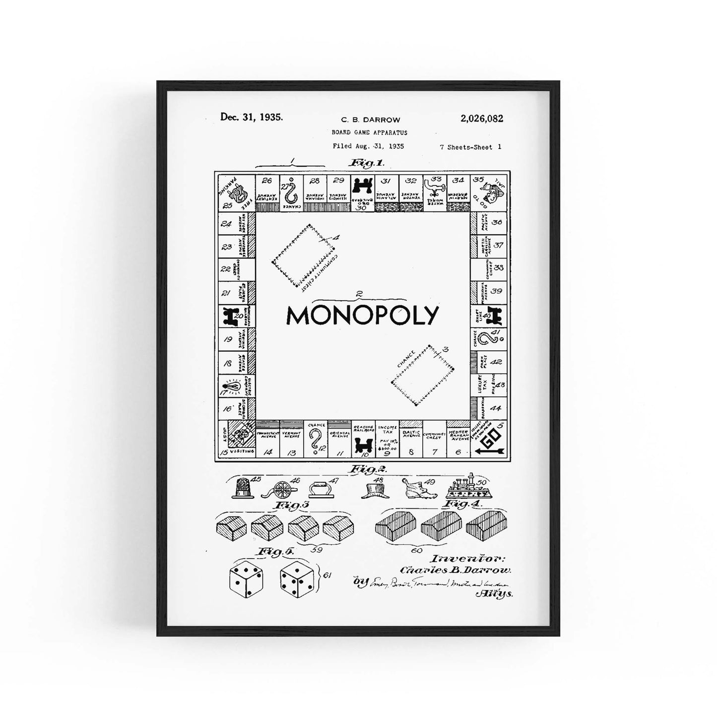 Vintage Monopoly Patent White Patent Wall Art #2 - The Affordable Art Company