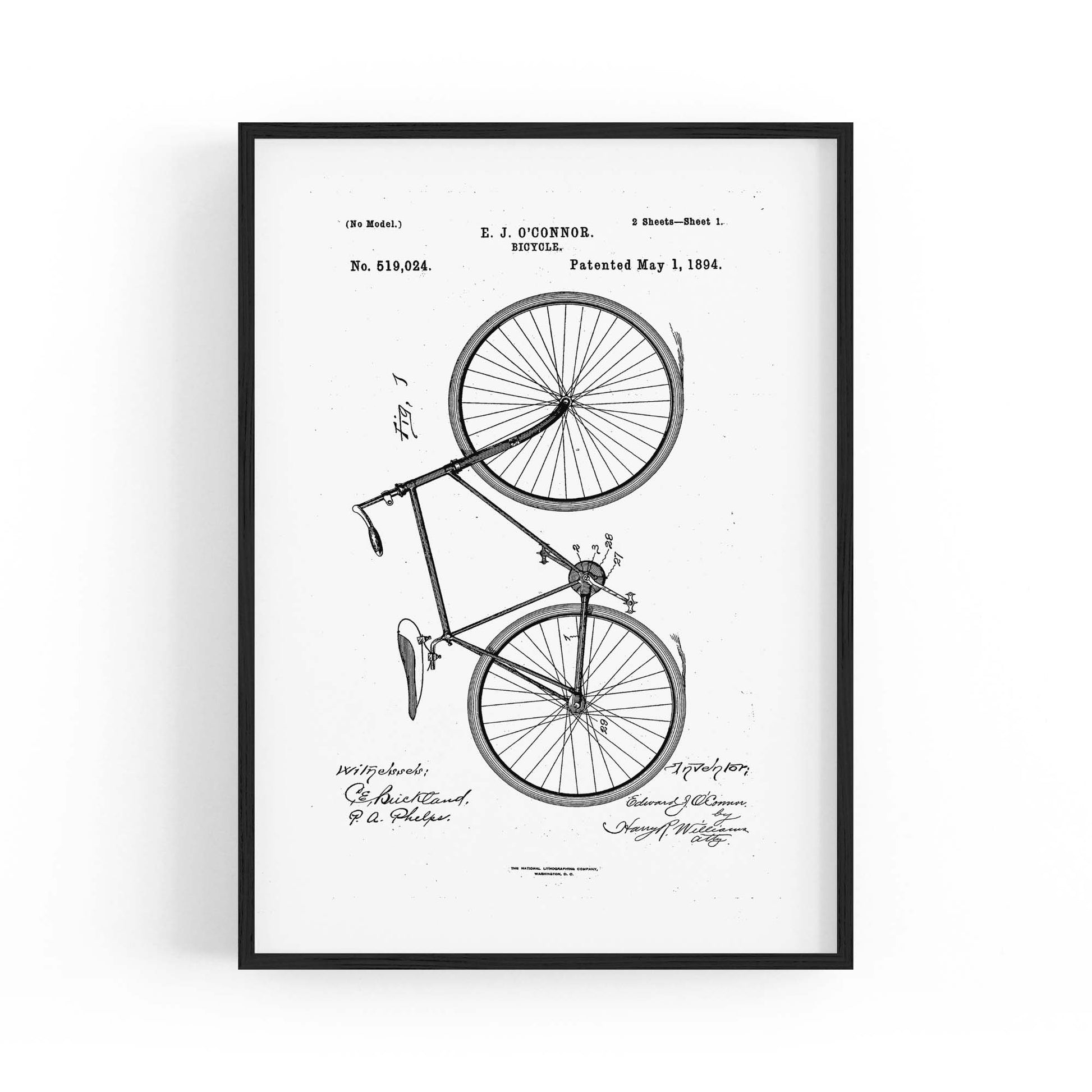 Vintage Bicycle Patent Cycling Cyclist Gift Wall Art #2 - The Affordable Art Company