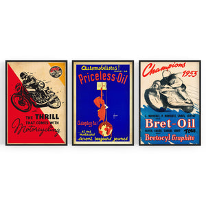 Set of Vintage Motorcycle Advert Man Cave Wall Art #2 - The Affordable Art Company