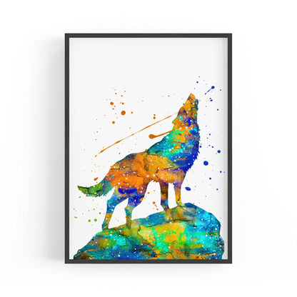 Lone Wolf Howling Animal Colourful Wall Art - The Affordable Art Company