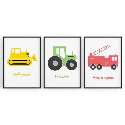 Set of Nursery Vehicles Boys Bedroom Wall Art - The Affordable Art Company