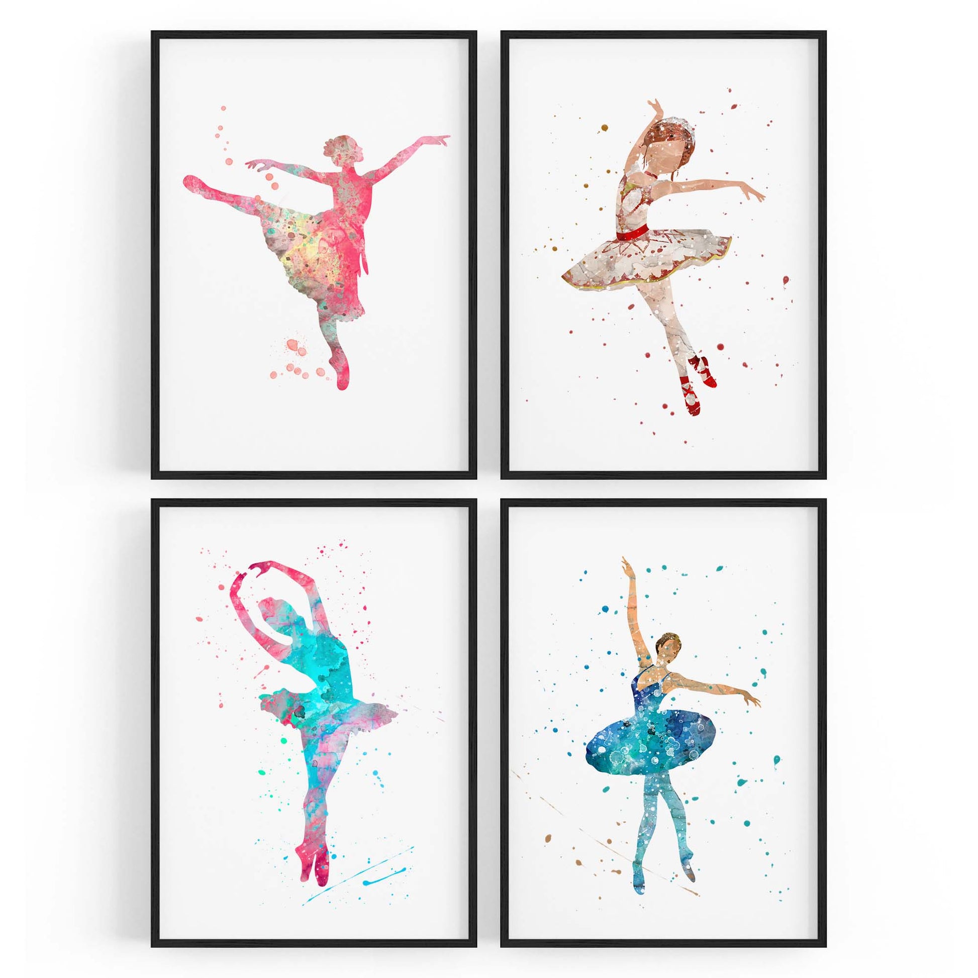 Set of 4 Cute Dancing Ballerina Nursery Paintings Wall Art - The Affordable Art Company