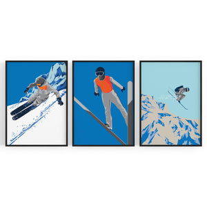 Set of Retro Skiing Snow Cabin Winter Ski Wall Art - The Affordable Art Company