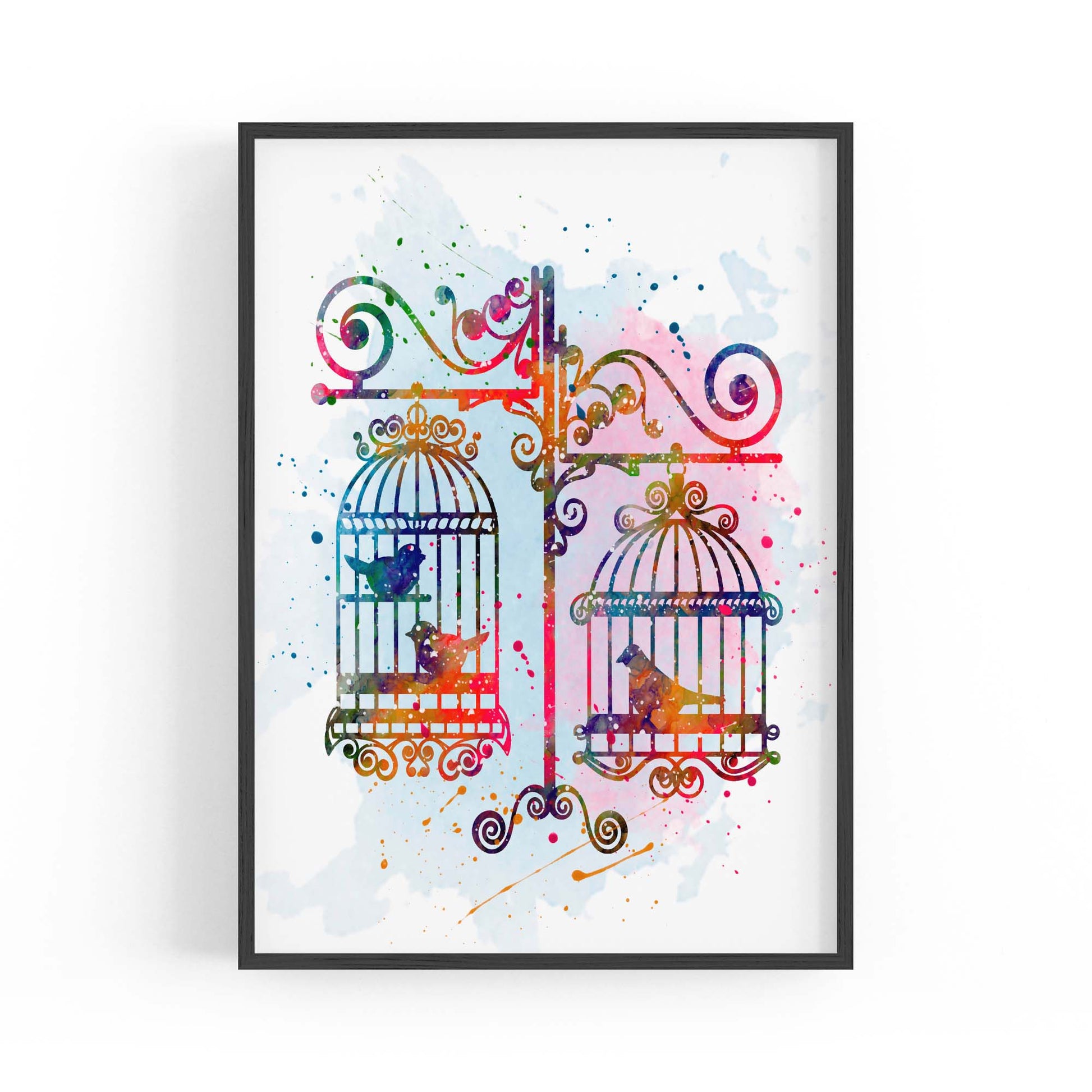 Birds In Cages Cute Decoration Wall Art - The Affordable Art Company