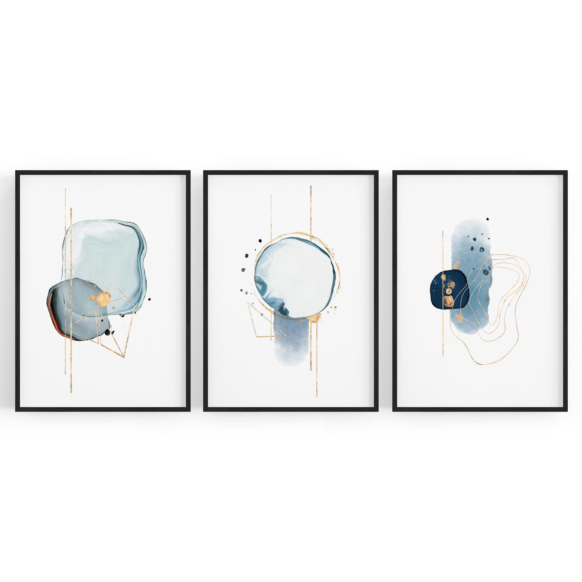 Set of Abstract Shape Minimal Blue Modern Wall Art #1 - The Affordable Art Company