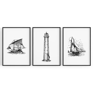 Set of Nautical Coast Drawings Coastal Wall Art #2 - The Affordable Art Company