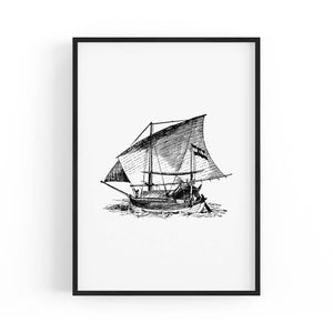 Sail Boat Coastal Drawing Nautical Coast Wall Art #1 - The Affordable Art Company