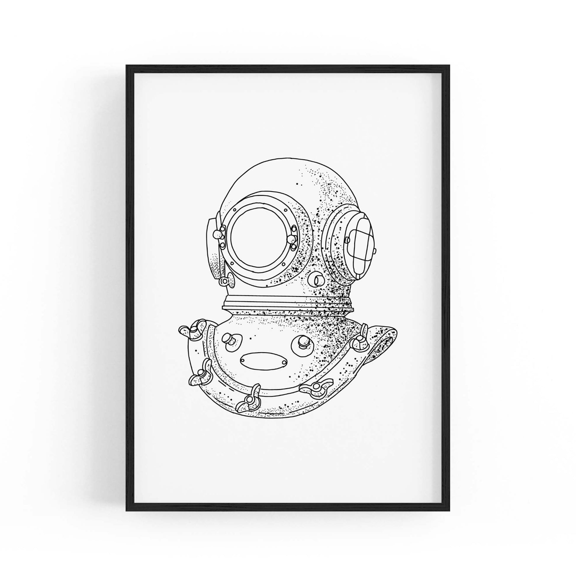 Diving Helmet Drawing Nautical Coastal Wall Art #1 - The Affordable Art Company