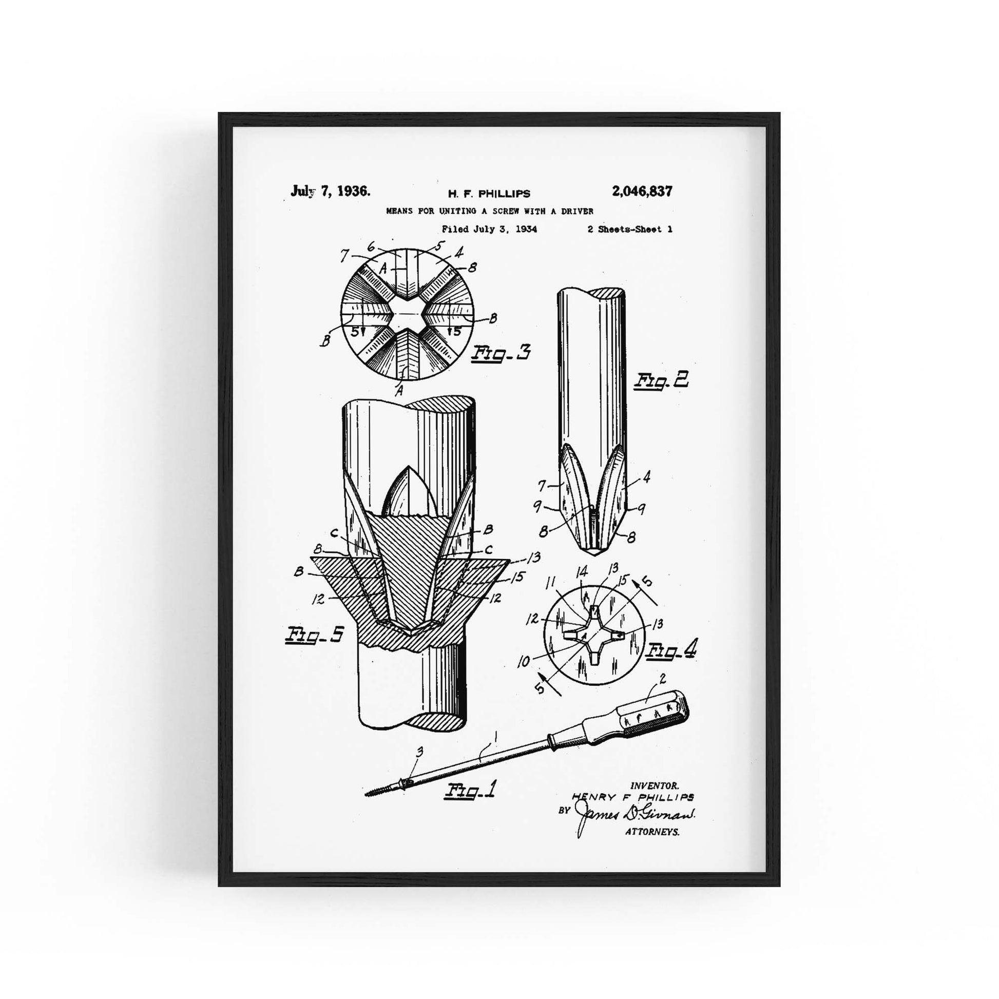 Vintage Phillips Screwdriver Patent Garage Wall Art #2 - The Affordable Art Company