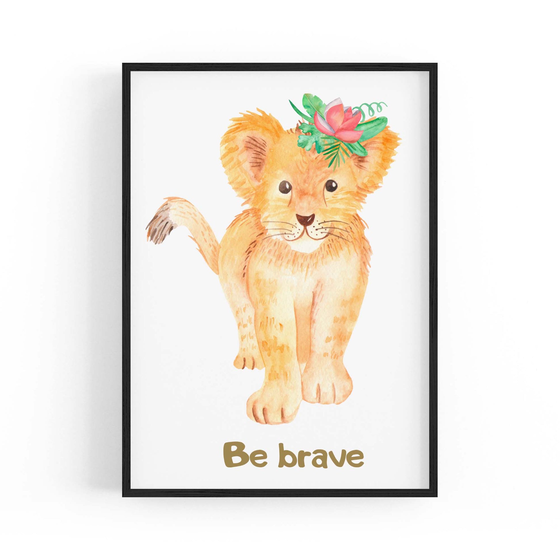 Cartoon Lion "Be Brave" Quote Nursery Wall Art - The Affordable Art Company
