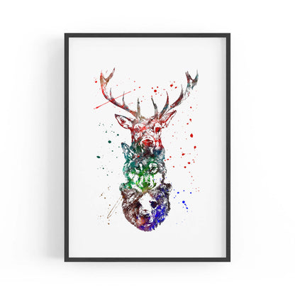 Animal Heads Man Cave Deer Wolf Bear Wall Art - The Affordable Art Company