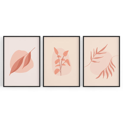 Set of Peach & Pink Leaves Pastel Abstract Wall Art - The Affordable Art Company