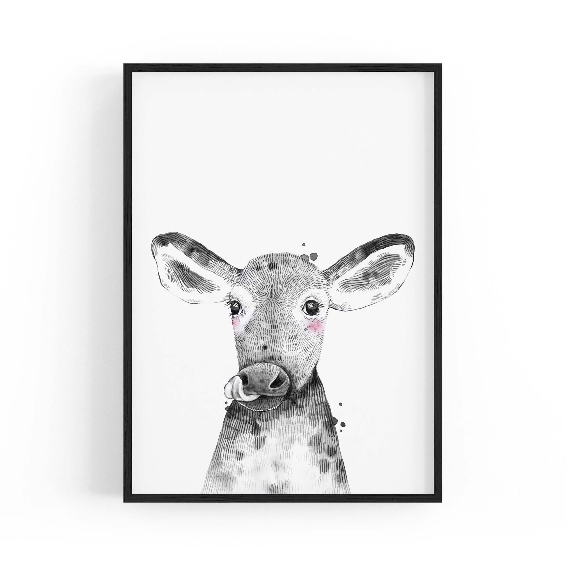 Cute Blushing Baby Cow Nursery Animal Wall Art - The Affordable Art Company