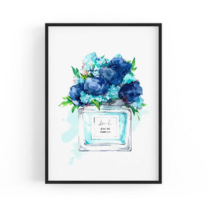 Blue Floral Perfume Bottle Fashion Flowers Wall Art #1 - The Affordable Art Company