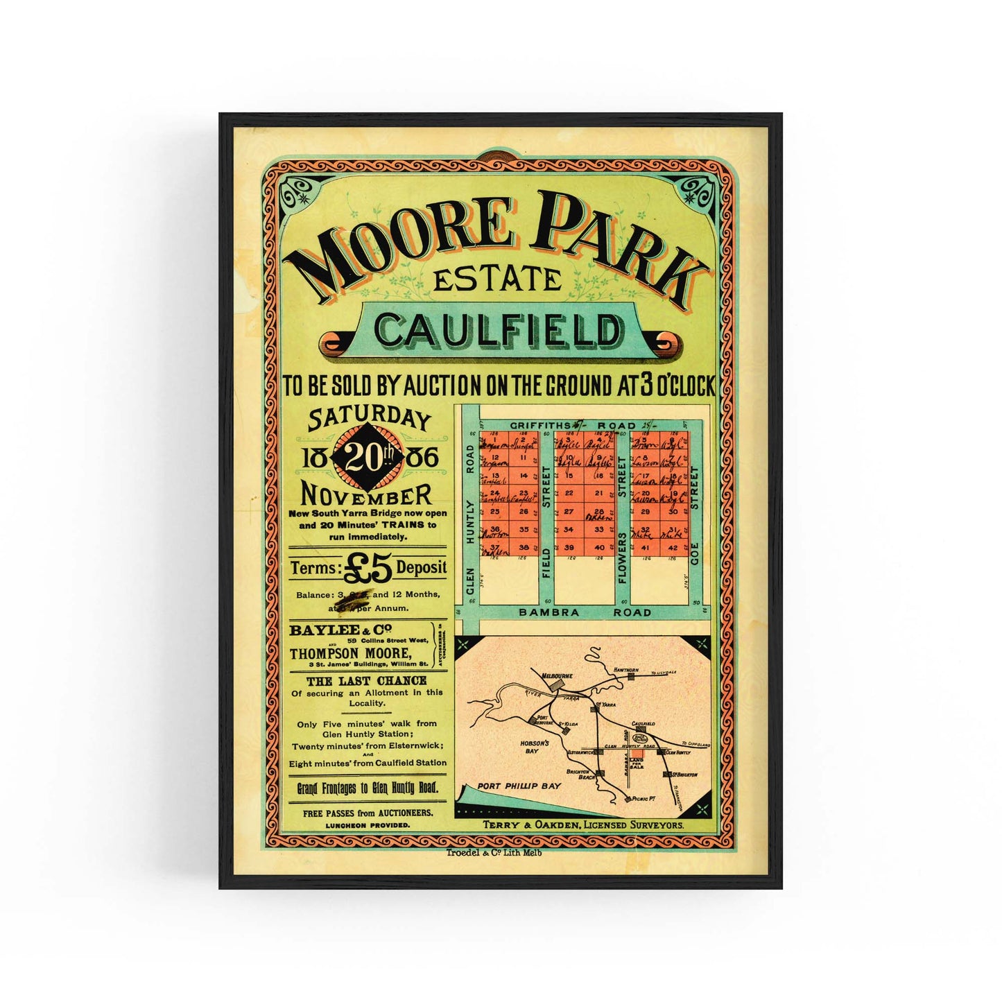 Caulfield Melbourne Vintage Real Estate Advert Wall Art - The Affordable Art Company