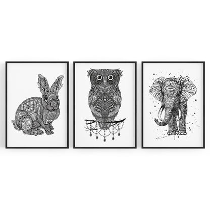 Set of Animal Mandala Pattern Abstract Wall Art #1 - The Affordable Art Company