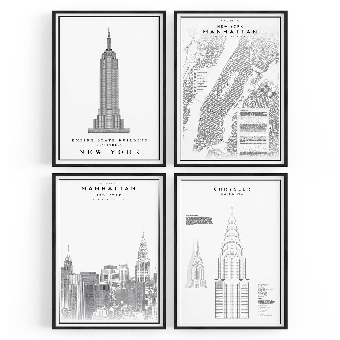 Set of 4 New York City Line Drawings Wall Art - The Affordable Art Company