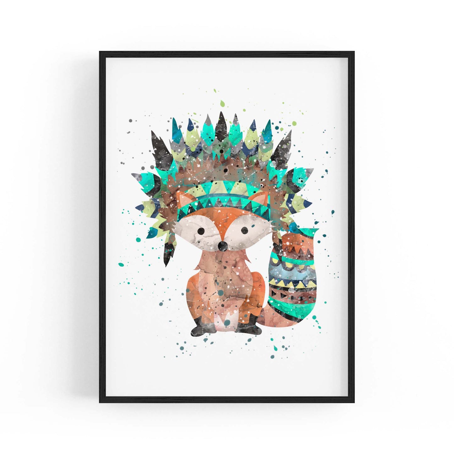 Native Fox Cartoon Nursery Bedroom Boho Wall Art - The Affordable Art Company