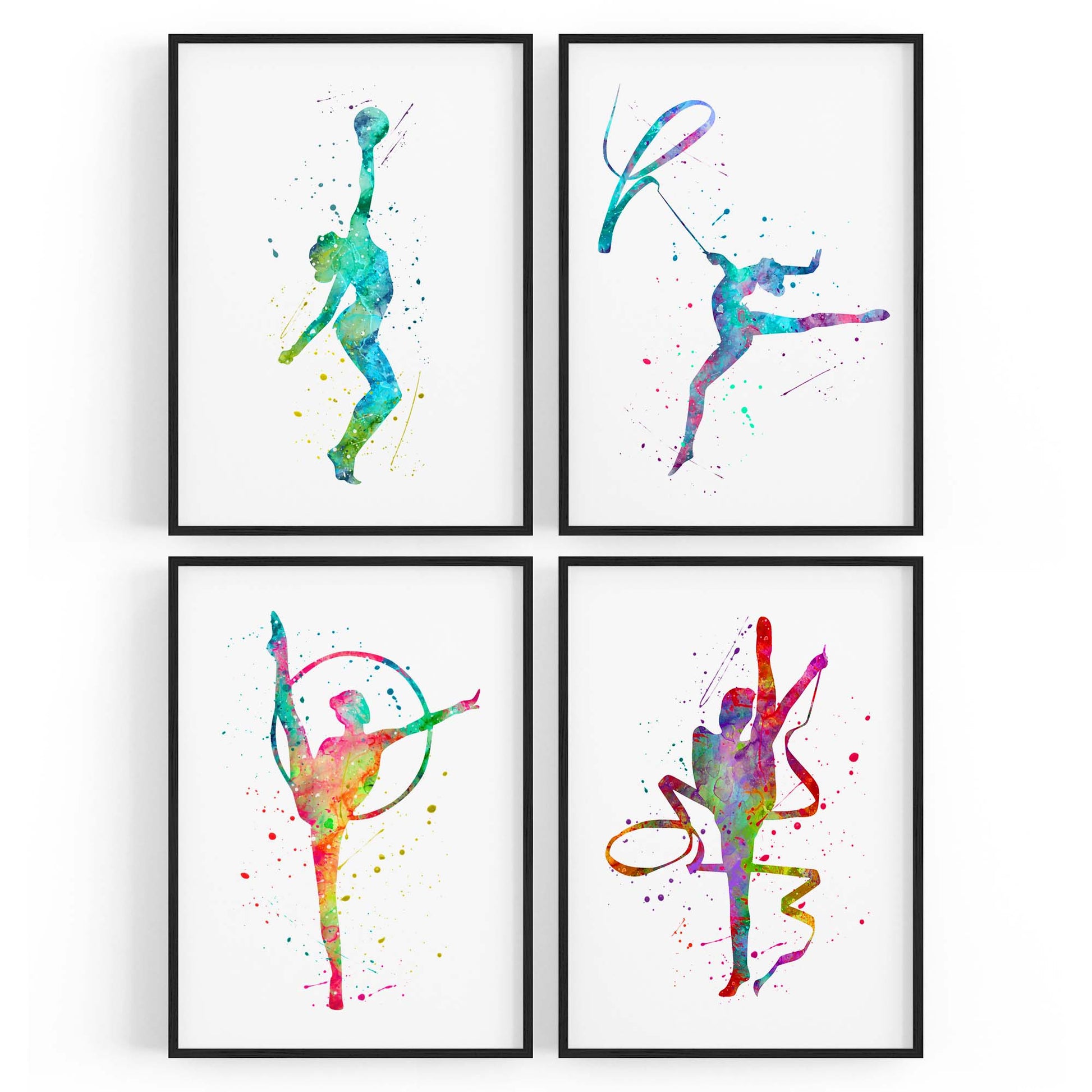 Set of 4 Cute Gymnastics Paintings Children's Bedroom Wall Art - The Affordable Art Company