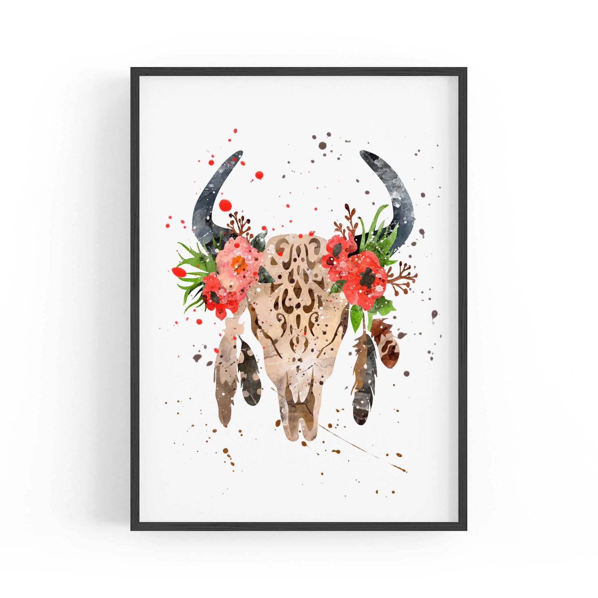 Floral Cow Skull Boho Chic Wall Art - The Affordable Art Company