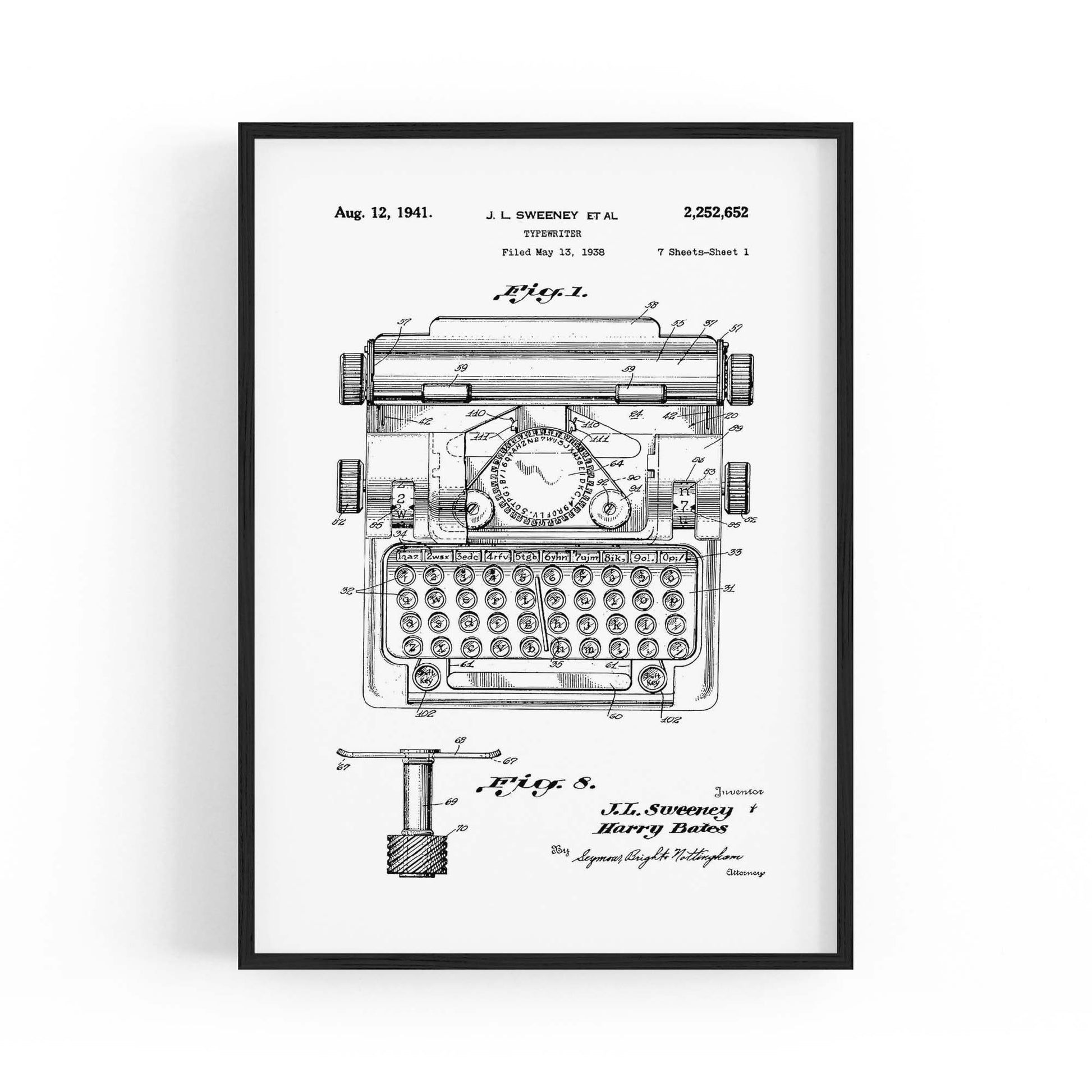 Vintage Typewriter White Patent Wall Art #3 - The Affordable Art Company