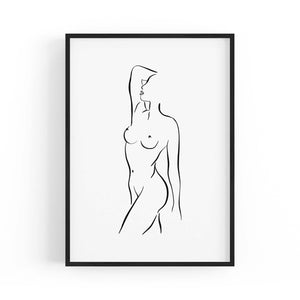 Posed Nude Female Body Minimal Drawing Wall Art #2 - The Affordable Art Company