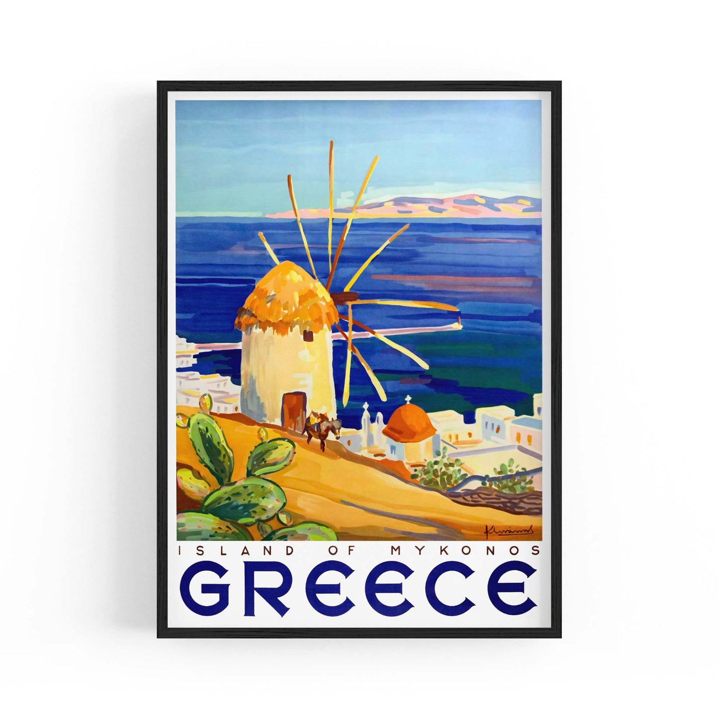 Island of Mykonos Greece Vintage Travel Advert Wall Art - The Affordable Art Company