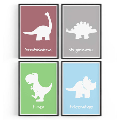 Set of 4 Cute Dinosaur Nursery Designs Wall Art - The Affordable Art Company