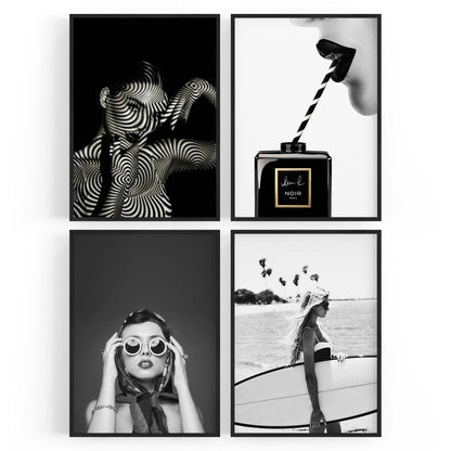 Set of 4 Fashion Inspired Black and White Bedroom Photography Wall Art - The Affordable Art Company
