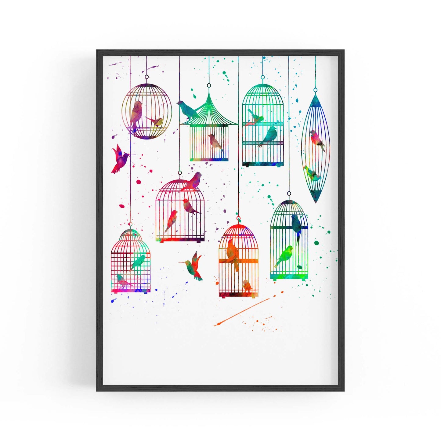 Watercolour Birds in Cages Cute Animal Wall Art - The Affordable Art Company