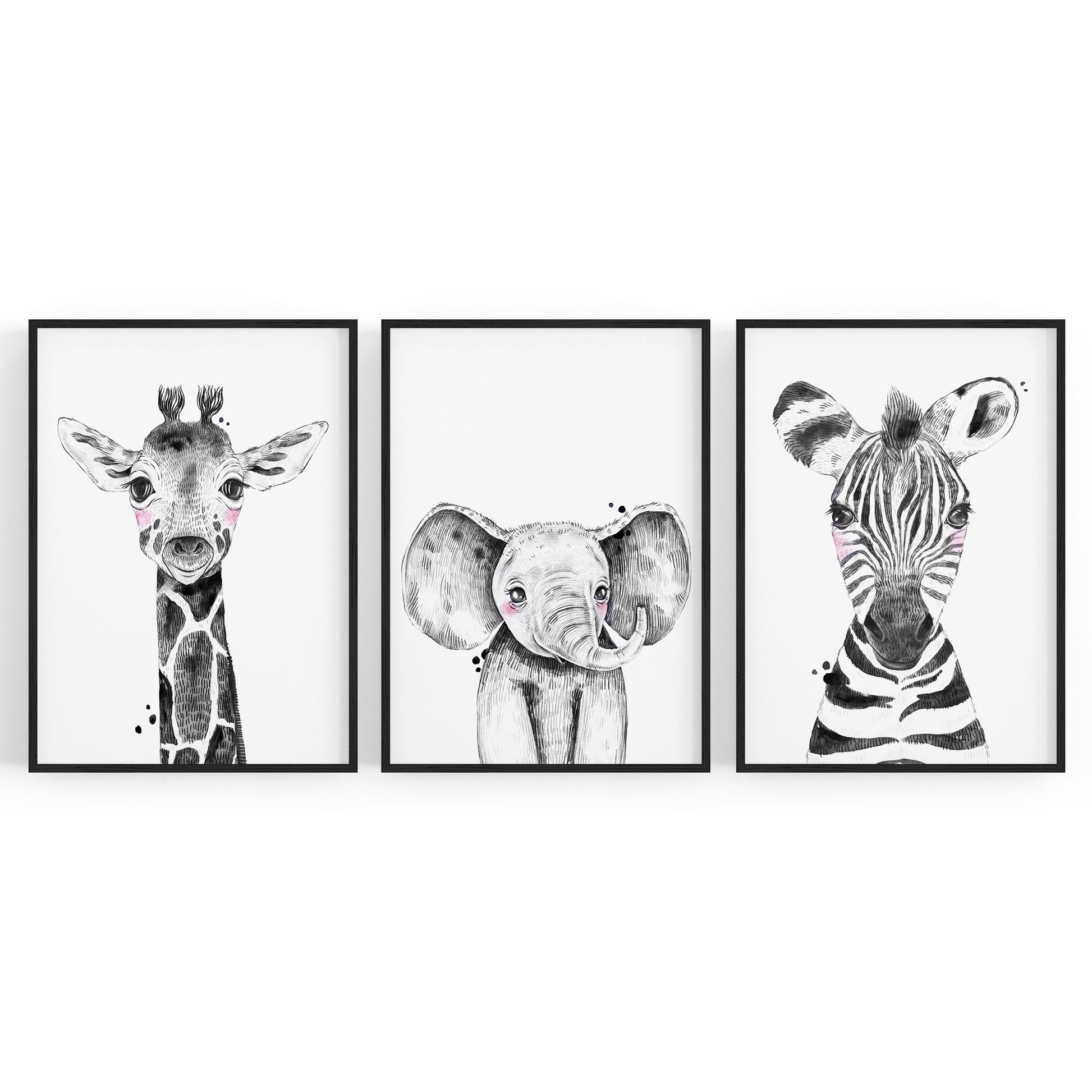Set of Blushing Safari Animals Nursery Wall Art #1 - The Affordable Art Company