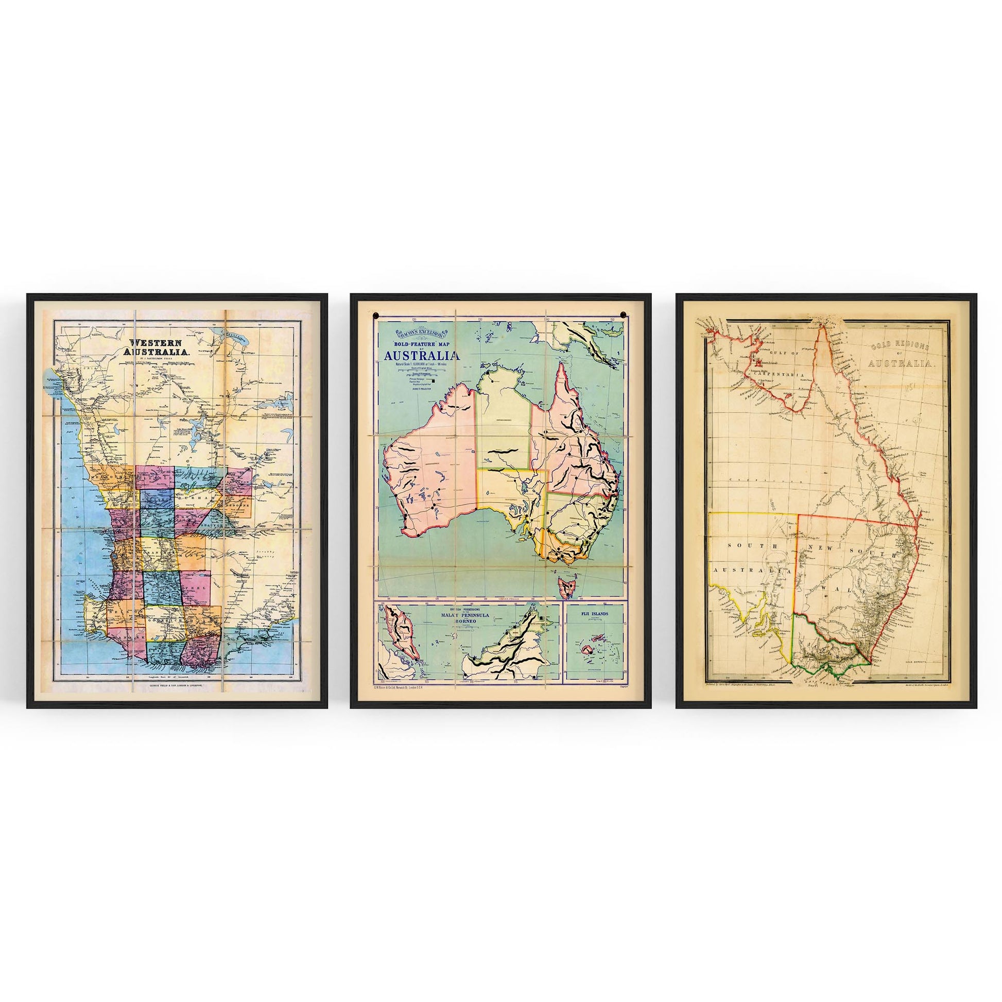 Set of Vintage Old Maps of Australia Wall Art - The Affordable Art Company