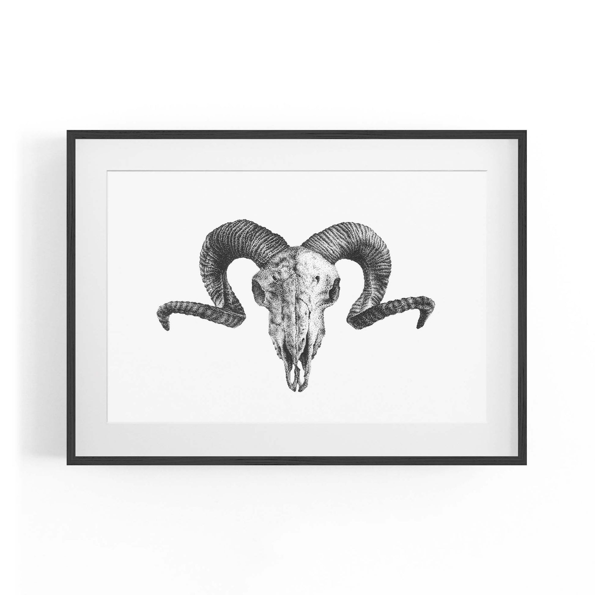 Ram Skull Drawing Man Cave Animal Wall Art - The Affordable Art Company