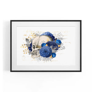 Blue Floral Skull Fashion Girls Bedroom Wall Art #1 - The Affordable Art Company