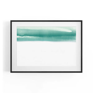 Teal Ink Minimal Ink Painting Blue Wall Art #2 - The Affordable Art Company