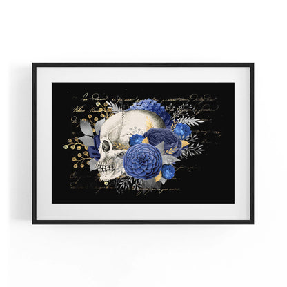 Blue Floral Skull Fashion Girls Bedroom Wall Art #2 - The Affordable Art Company