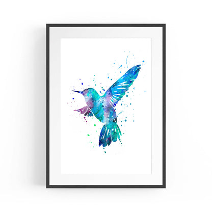 Abstract Blue Humming Bird Cute Artwork Wall Art - The Affordable Art Company