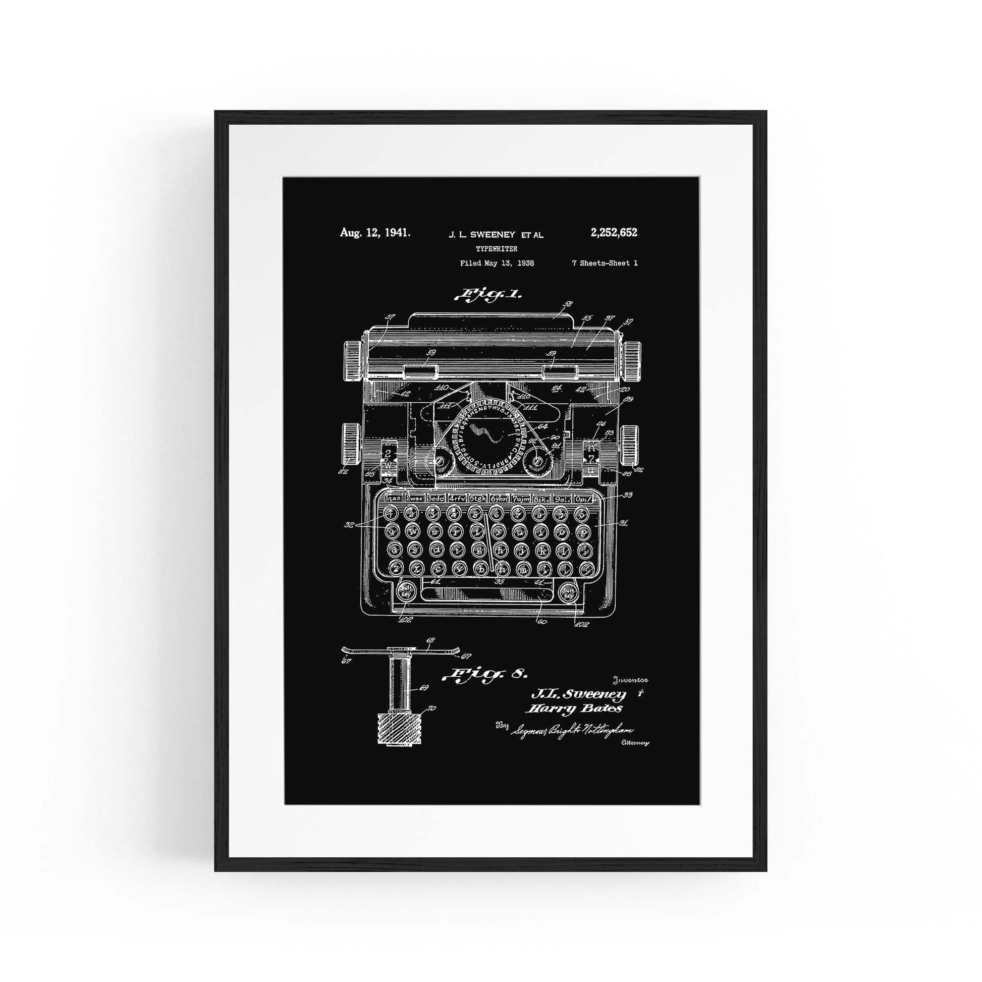 Vintage Typewriter Black Patent Wall Art #3 - The Affordable Art Company
