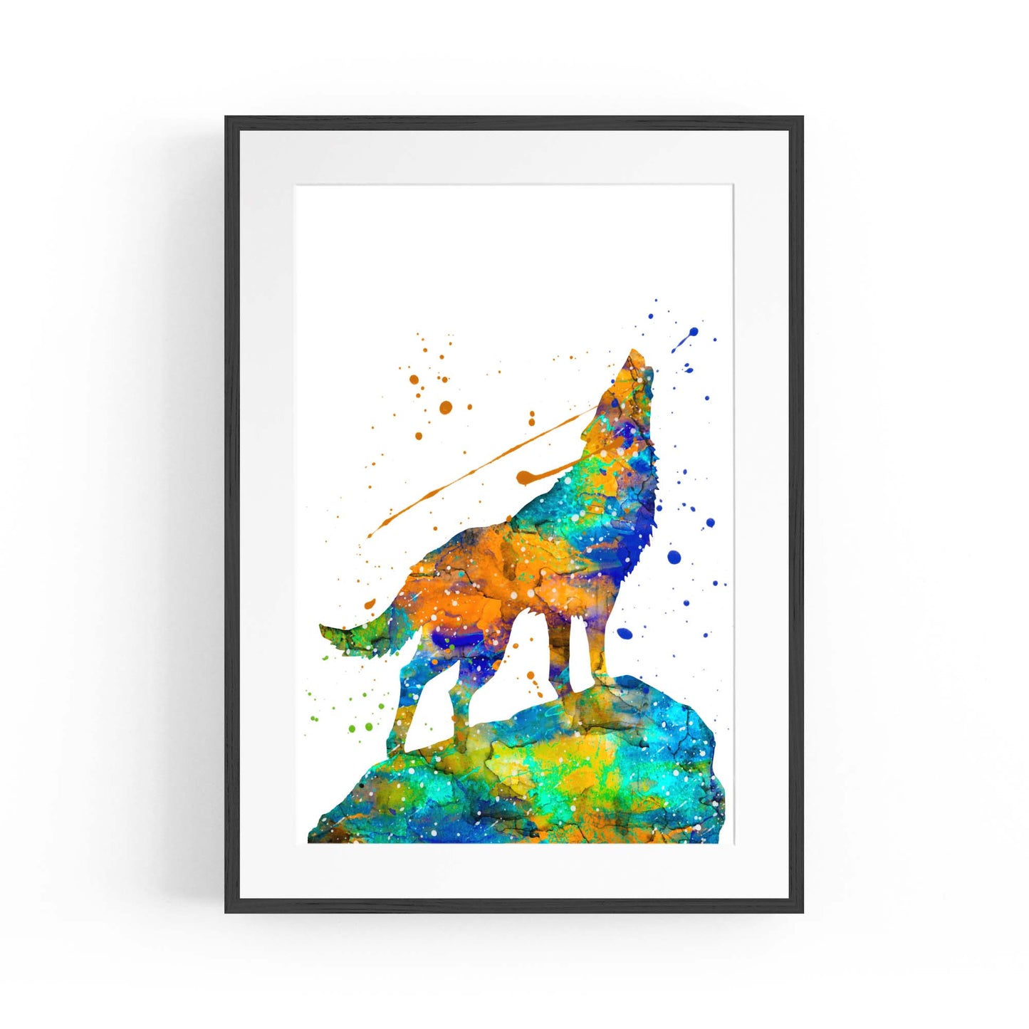Lone Wolf Howling Animal Colourful Wall Art - The Affordable Art Company