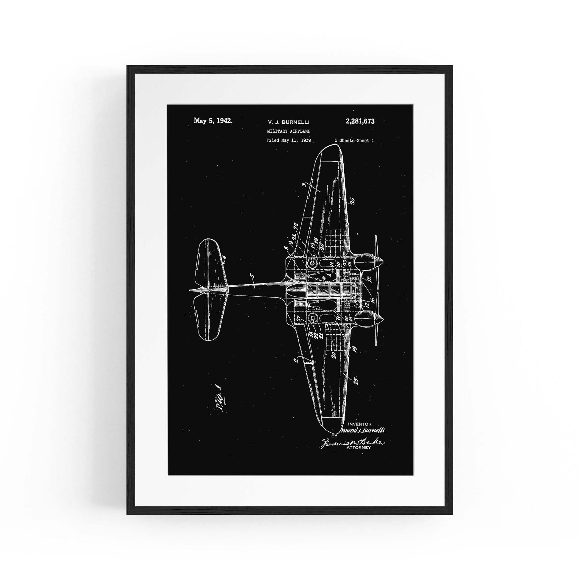 Airplane Patent Vintage Minimal Man Cave Wall Art #4 - The Affordable Art Company