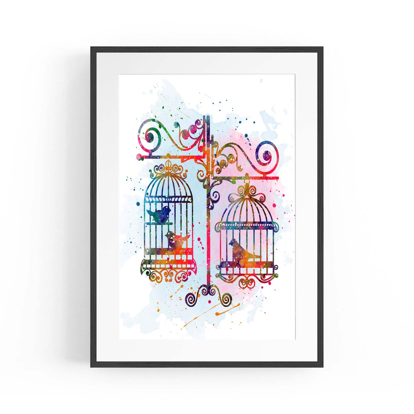 Birds In Cages Cute Decoration Wall Art - The Affordable Art Company