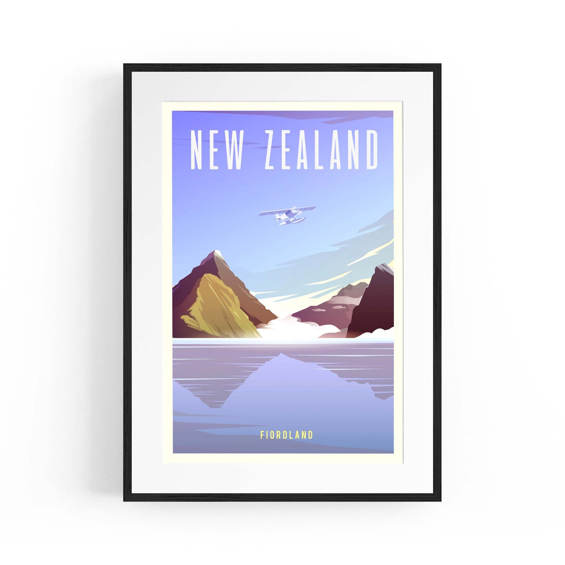 Retro Fiordland New Zealand Vintage Wall Art - The Affordable Art Company