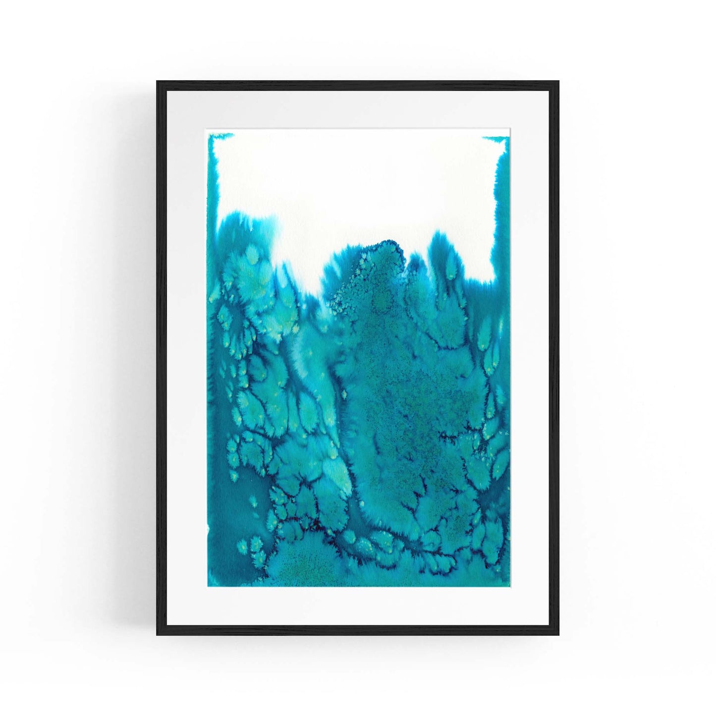 Teal Ink Minimal Ink Painting Blue Wall Art #6 - The Affordable Art Company