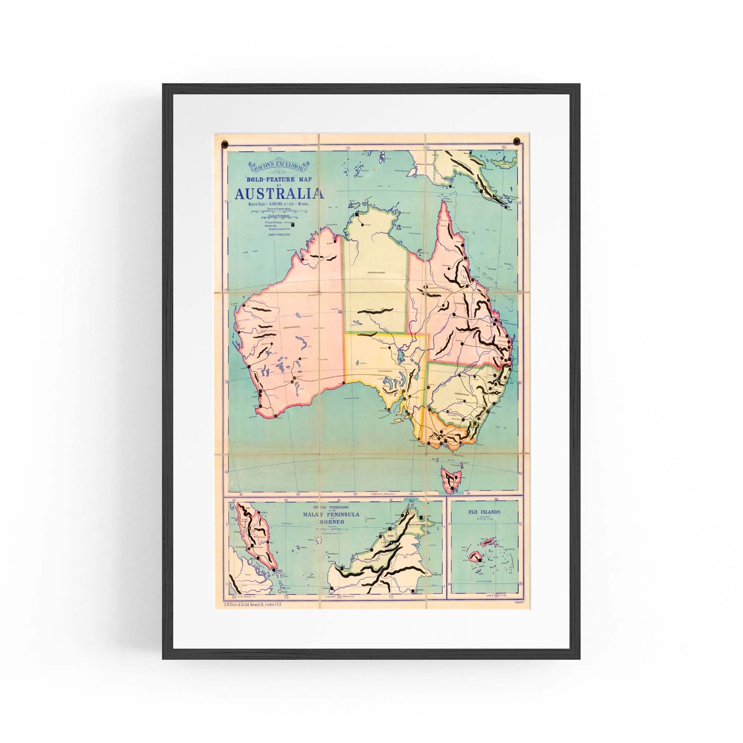 Australian Vintage Map Home Office Wall Art - The Affordable Art Company